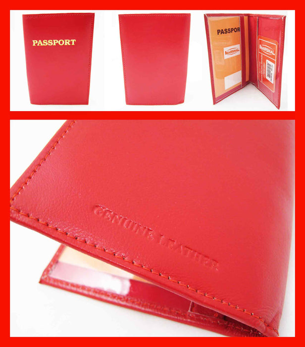 Red Leather Passport Holder RFID Blocking Case Cover Access Reader Id Travel New