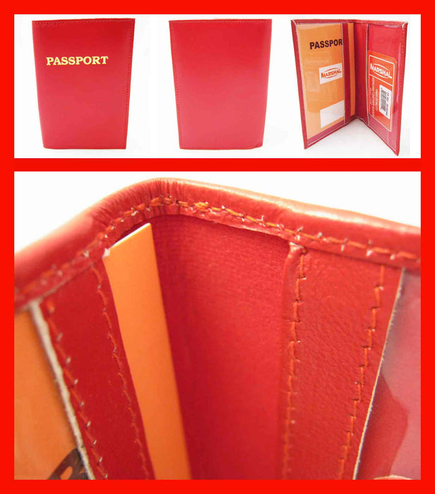Red Leather Passport Holder RFID Blocking Case Cover Access Reader Id Travel New
