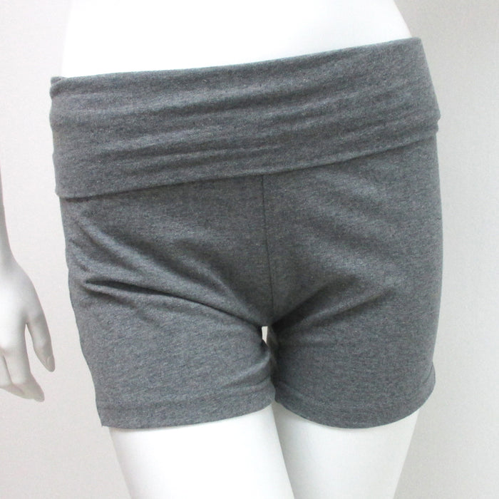 Women's Yoga Fold Over Waist Gym Spandex Sexy Shorts Cotton Fitness Grey Medium