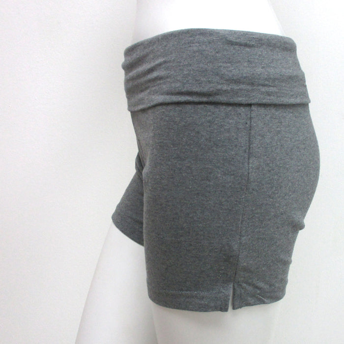 Women's Yoga Fold Over Waist Gym Spandex Sexy Shorts Cotton Fitness Grey Medium