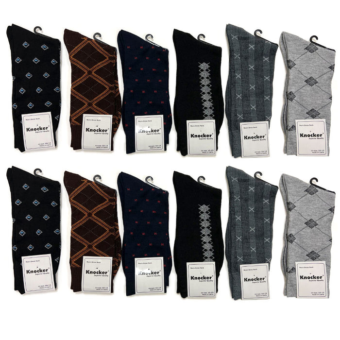 12 Pairs Mens Dress Socks Colorful Patterned Happy Crew Lightweight Socks 10-13
