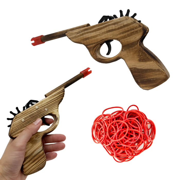 2 Wooden Rubber Band Gun Pistol 200ct Ammo Shooter Kids Cowboy Classic Gift Toy