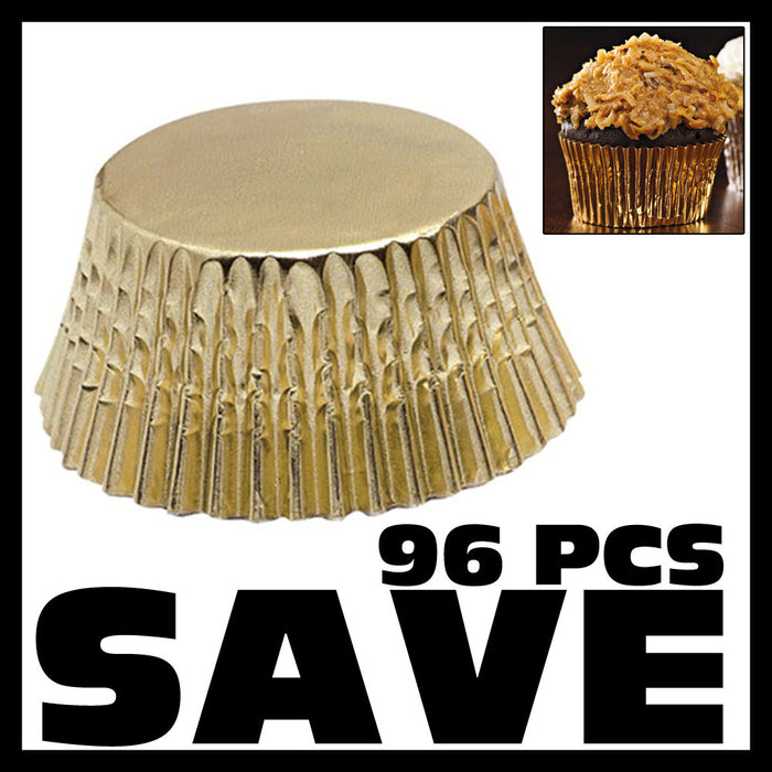 90 Cupcake Muffin Liners Foil Gold Baking Cups Bake Pastry Party Run Standard !!