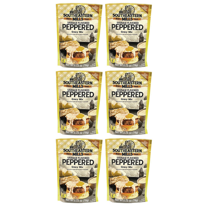 6 Peppered Gravy Mix Southeastern Mills Old Fashioned Sausage Flavored 2.75oz ea