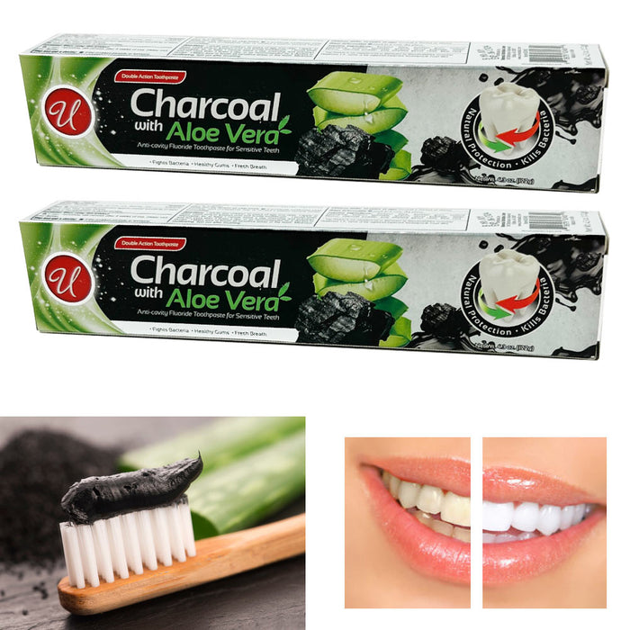 2 Pack Charcoal Toothpaste Aloe Vera Anti Cavity Fluoride Sensitive Teeth Gums