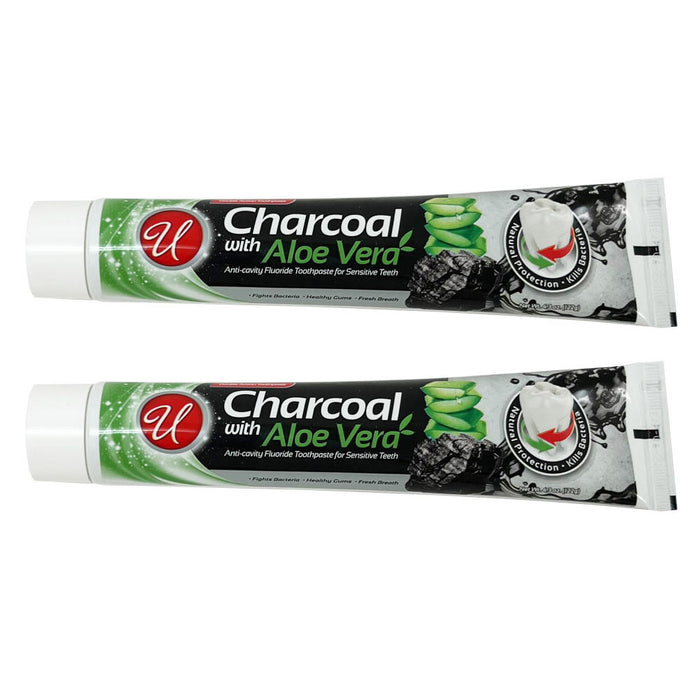 2 Pack Charcoal Toothpaste Aloe Vera Anti Cavity Fluoride Sensitive Teeth Gums