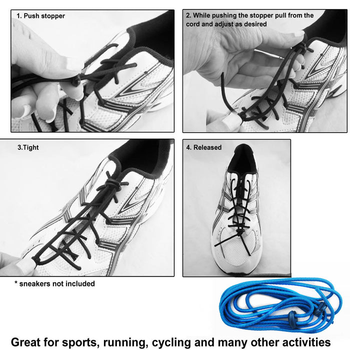 Elastic Shoe Laces Tie Fast Triathlon Marathon Running Run Shoelaces Relief Blue