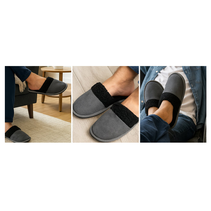 Men's Slippers Faux Sherpa Lining Memory Foam House Shoes Anti-Skid Size 11-12