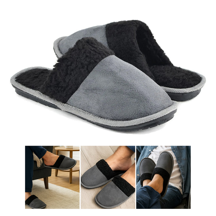 Men Slippers Faux Sherpa Lining Memory Foam House Shoes Anti-Skid Sole Size 9-10
