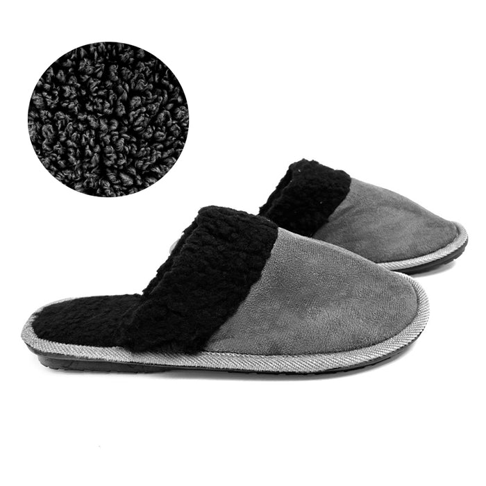 Men Slippers Faux Sherpa Lining Memory Foam House Shoes Anti-Skid Sole Size 9-10