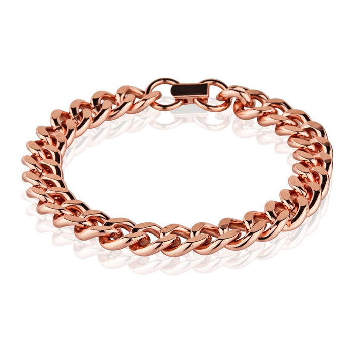 Mens Pure Copper Cuban Heavy Link Bracelet Wide Jewelry Cuff Chain Curb 8.5-Inch