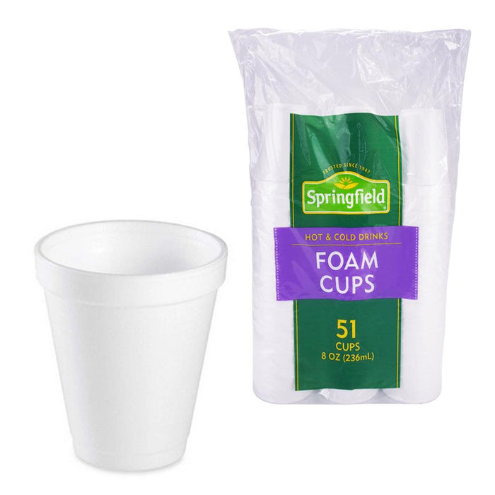 51 Pc Insulated Foam Cups 8oz Disposable Reusable Coffee Hot Cold Drink Beverage