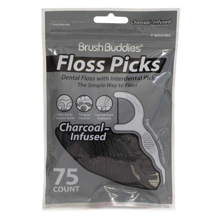 75 Dental Floss Picks Charcoal Infused Clean Teeth Gums Tooth Picks Oral Care