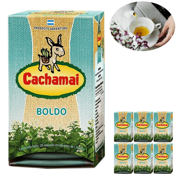 6 X Cachamai Boldo Tea 100% Natural Supplement Help Digestive 120 Bags Liver Aid
