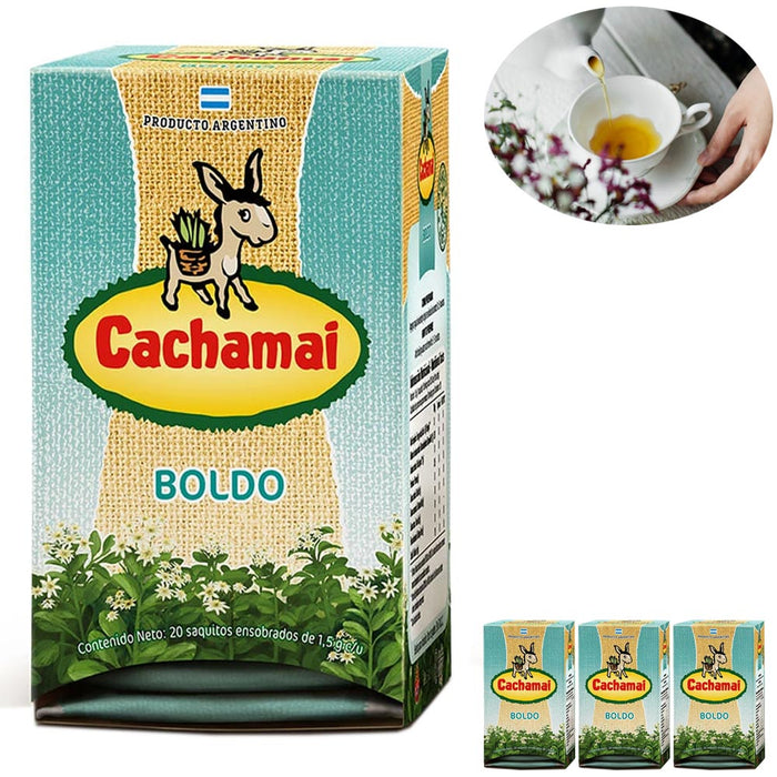 3 Pk Cachamai Boldo Natural Herbal Tea Digestive Liver Aid Hot Cold Tea 60 bags