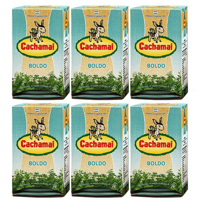 6 X Cachamai Boldo Tea 100% Natural Supplement Help Digestive 120 Bags Liver Aid