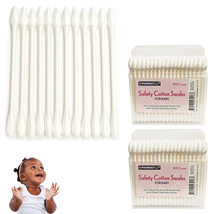 200 count Safety Cotton Swabs Baby Children Gentle Clean Ears Nose Double Tip