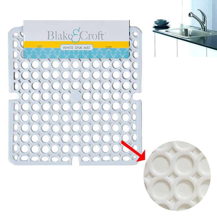 1 Kitchen Sink 11 x 11 Inch White Mat Plastic Protector Mesh Pad Non-Slip Drain