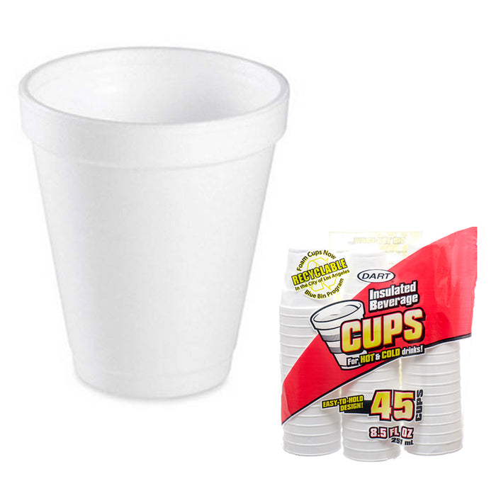 45 Dart Foam Drinking Cups 8.5oz Hot Cold Beverage Insulated Coffee Party Picnic