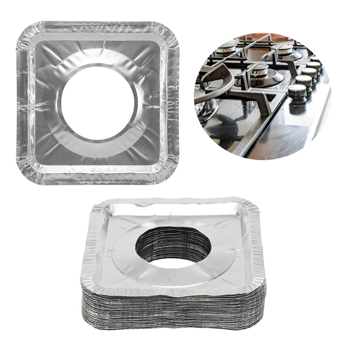 50 Aluminum Foil Square Gas Burner Bib Liners Covers Disposable Protectors 8.46"