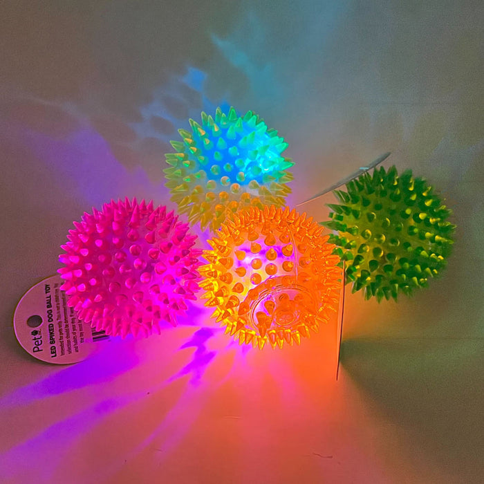 2 Pack LED Light-up Spike Ball Pet Dog Toy Rubber Flash Entertained Fetch Toy