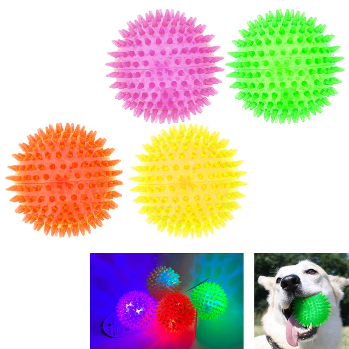2 Pack LED Light-up Spike Ball Pet Dog Toy Rubber Flash Entertained Fetch Toy
