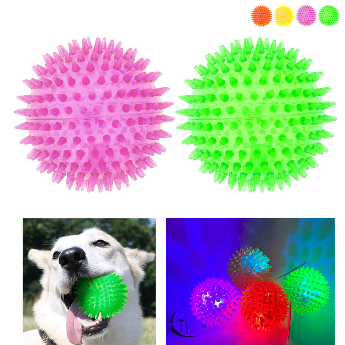 2 Pack LED Light-up Spike Ball Pet Dog Toy Rubber Flash Entertained Fetch Toy
