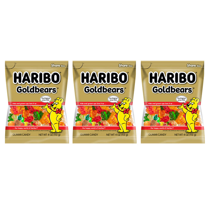 3 Bags Original Haribo Gummy Bears Chew Goldbears Chewy Candy Gummi Fruit Snack
