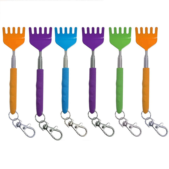 6 Pc Extendable Telescoping Metal Back Itching Scratcher Hand Massager Keychain