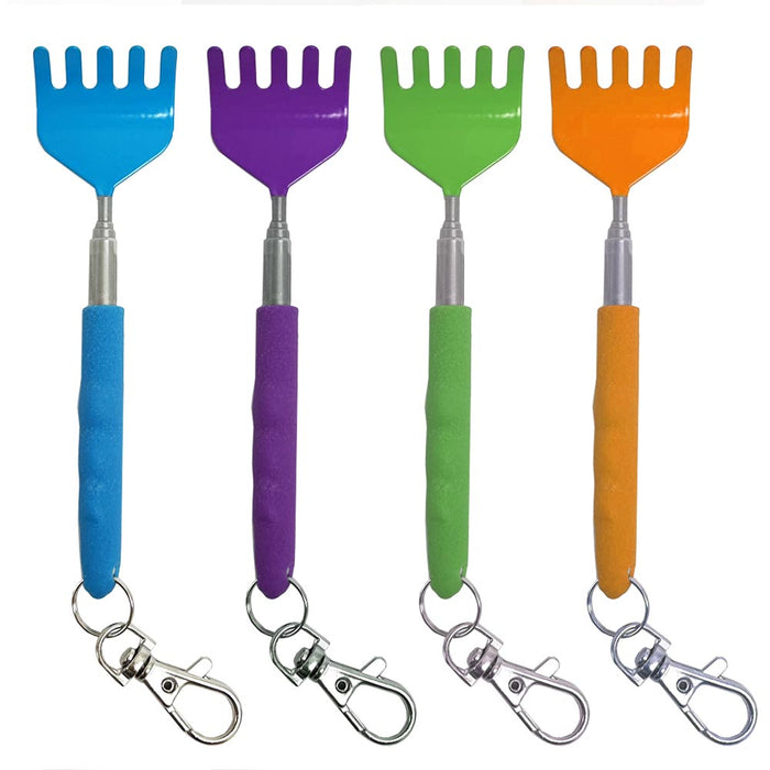 4 Telescopic Metal Back Scratcher Extendable Relieves Itching Massager Keychain