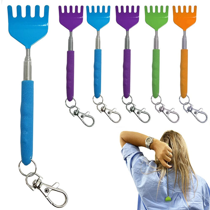 6 Pc Extendable Telescoping Metal Back Itching Scratcher Hand Massager Keychain