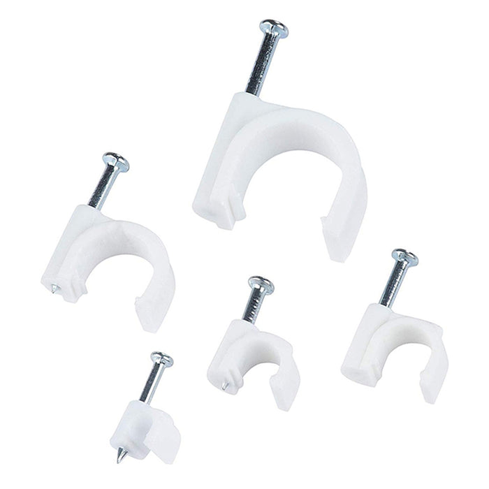 200 Pc Round Cable Clips 6/9/12mm Set Wire Cord Fastener Steel Nail Tie Holder