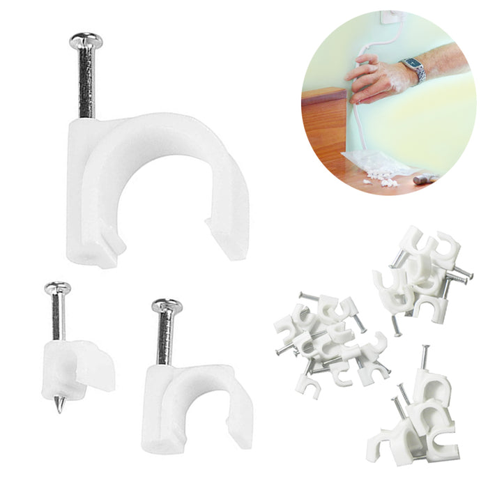 100PC Round Cable Wire Clips Cord Tie Holder Coaxial Clamps Tacks 6/9/12mm Set