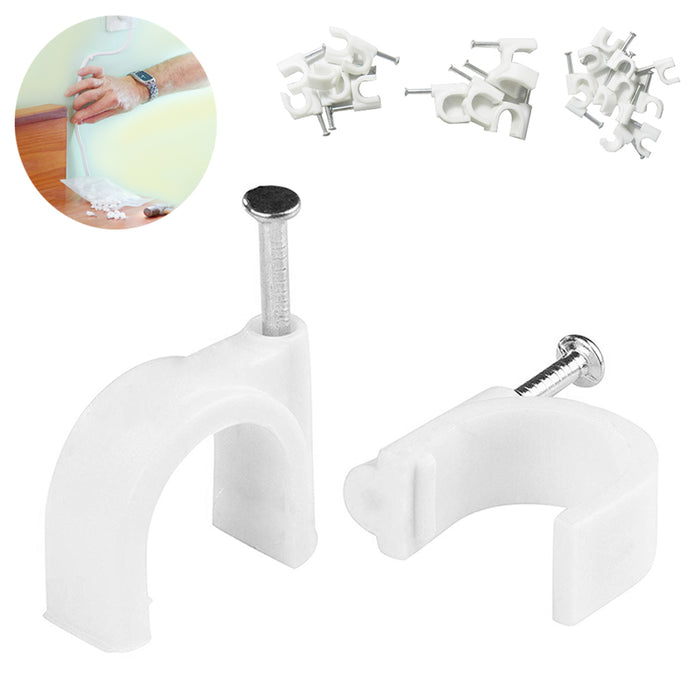 200 Pc Round Cable Clips 6/9/12mm Set Wire Cord Fastener Steel Nail Tie Holder