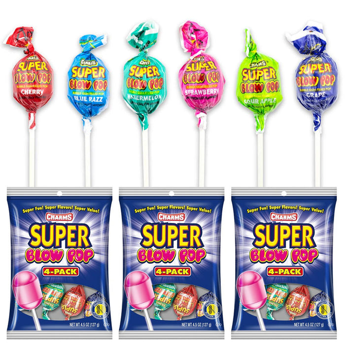 3 Bags Charms Super Blow Pops Lollipops Candy Gum Party Favors Goody Bag 12 PC
