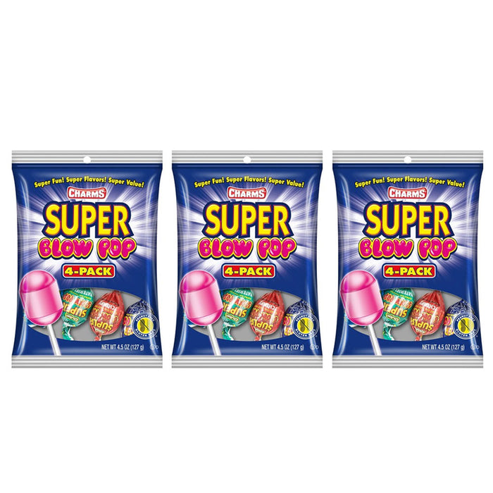 3 Bags Charms Super Blow Pops Lollipops Candy Gum Party Favors Goody Bag 12 PC