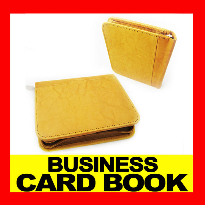 Genuine Leather Business Card Holder 40 Cards Organizer Book ID's Wallet Tan !