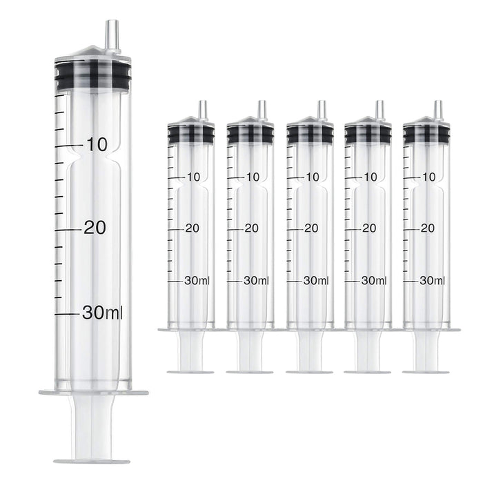 6PCS Plastic Dispensing Injection Syringes 30ml Rubber Tube Liquid Oral Medicine