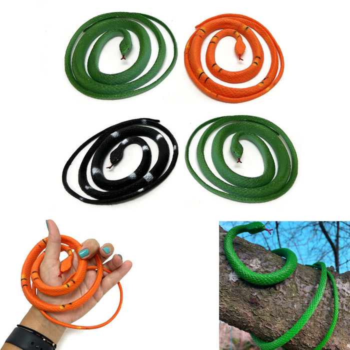 4 Plastic Snakes Toy Realistic Rubber Snake Fake Reptile Prank Keep Birds Away