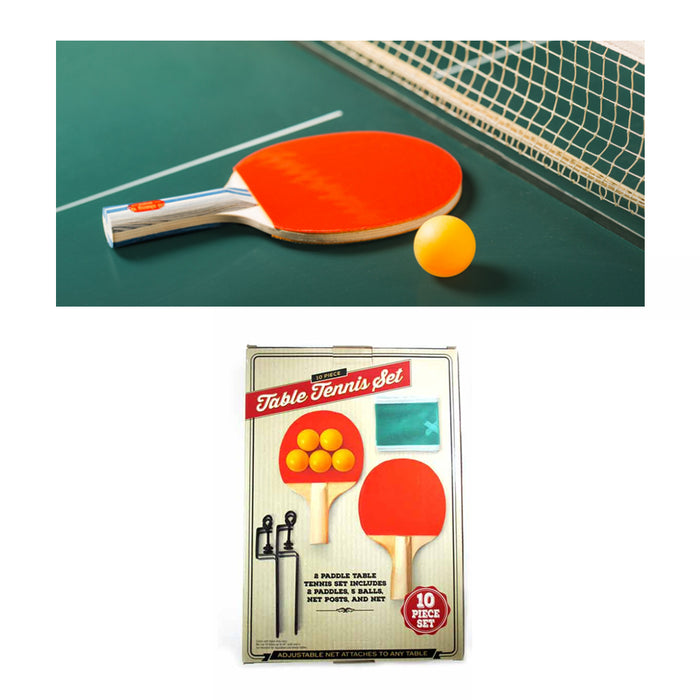10PC Ping Pong Paddle Set Table Tennis Balls Net & Bracket Clamps 2 Players Game