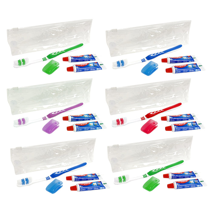 6 Pack Travel Toothbrush Kit Hiking Camping Compact Portable Adults & Kids To Go