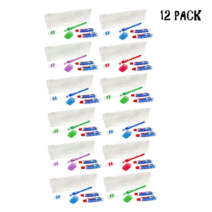 12 Pack Travel Kit Toothbrush w/ Cap Toothpaste TSA Friendly Resealable Portable