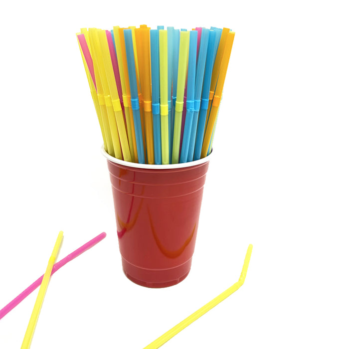 200 Colorful Flexible Neon Straws Plastic Bendable Disposable Drinking BPA Free