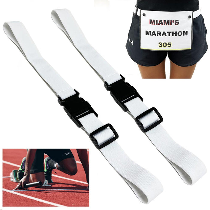 2 Pk Running Race Number Belt Adjustable Elastic Triathlon Bib Holder Men Women