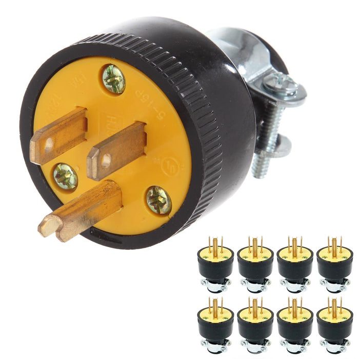 8 PC Straight Blade 3 Prong Male Replacement Electrical Plug NEMA 5-15P 15A 125V