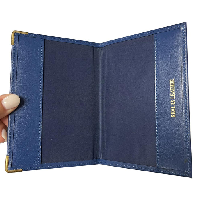 2pk Blue Genuine Leather Passport Holder Cover with Gold US Emblem Travel Wallet