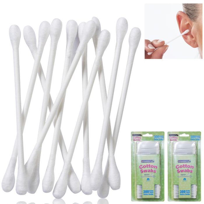 600Ct Cotton Swabs Double Round Tipped Applicator Qtips White Sticks Ears Makeup