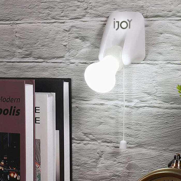2 Pc Battery Operated Light Bulbs Portable Pull Chain Mount Lamp Stick On Closet