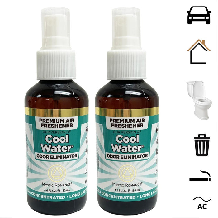 2 Cool Water Odor Removing Spray 4oz ea Odor Absorber Home Bathroom Pet Car Gym