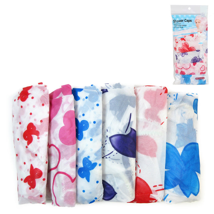 6 Pack Shower Cap Womens Bath Hat Waterproof Elastic Band Protects Hair Home New